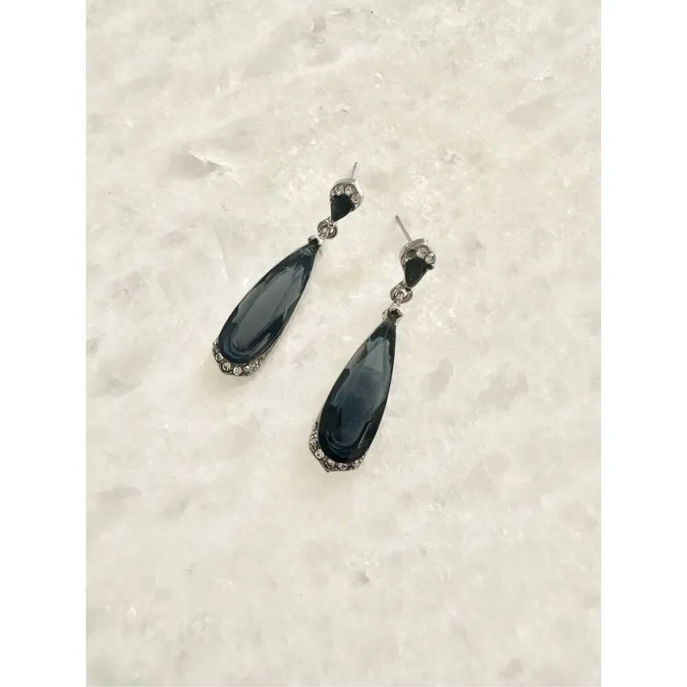 Dark blue tear drop Cubic Zirconia earrings
